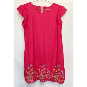 Andree by Unit Womens Pink Floral Embroidered Flutter Sleeve Shift Dress Small